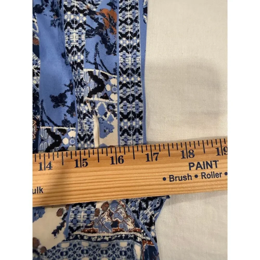 Free People Mini Skirt Womens Small Blue Geometric Print Ruched Detailed Pull On